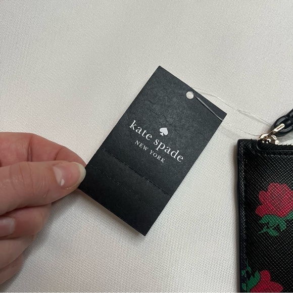 Kate Spade Rose Floral Print Lucy Medium L-Zip Black PVC Wristlet One Size NWT - Picture 9 of 16